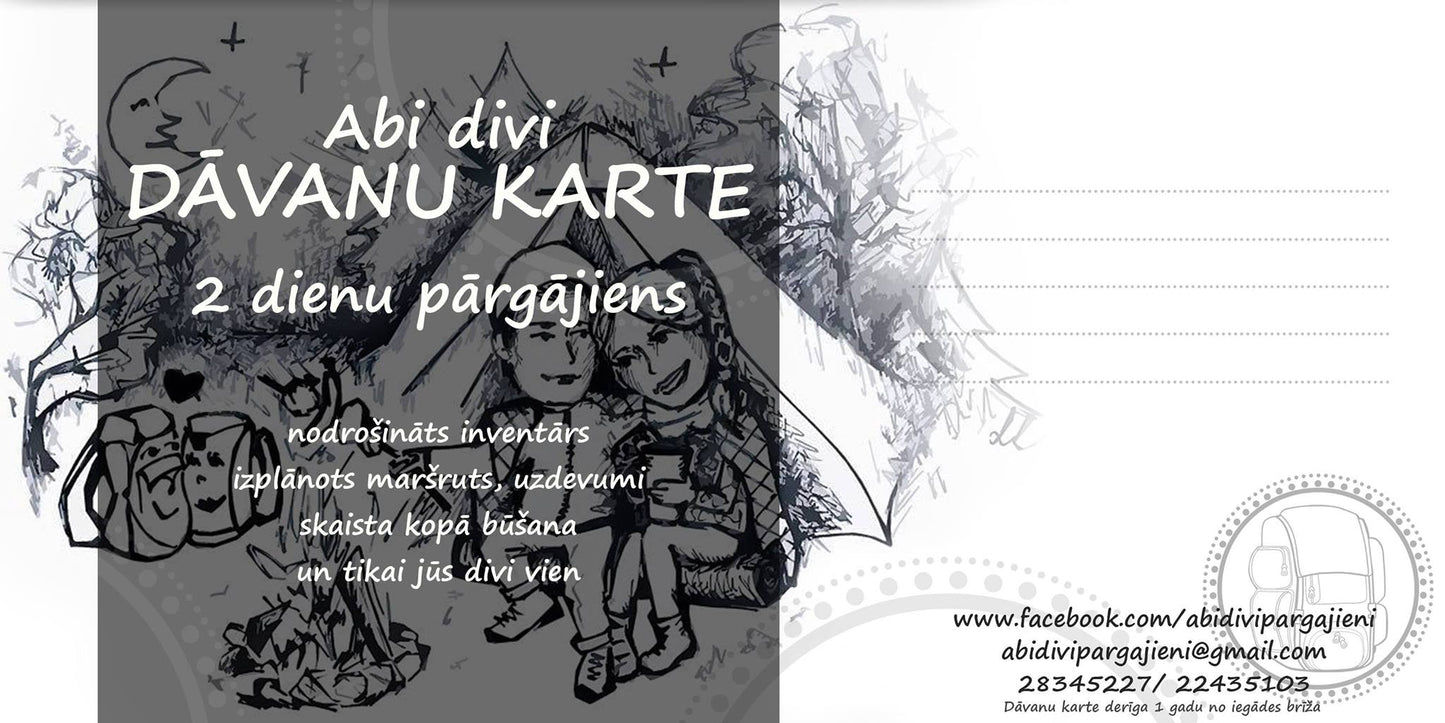 DĀVANU KARTE DIVU DIENU PĀRGĀJIENAM